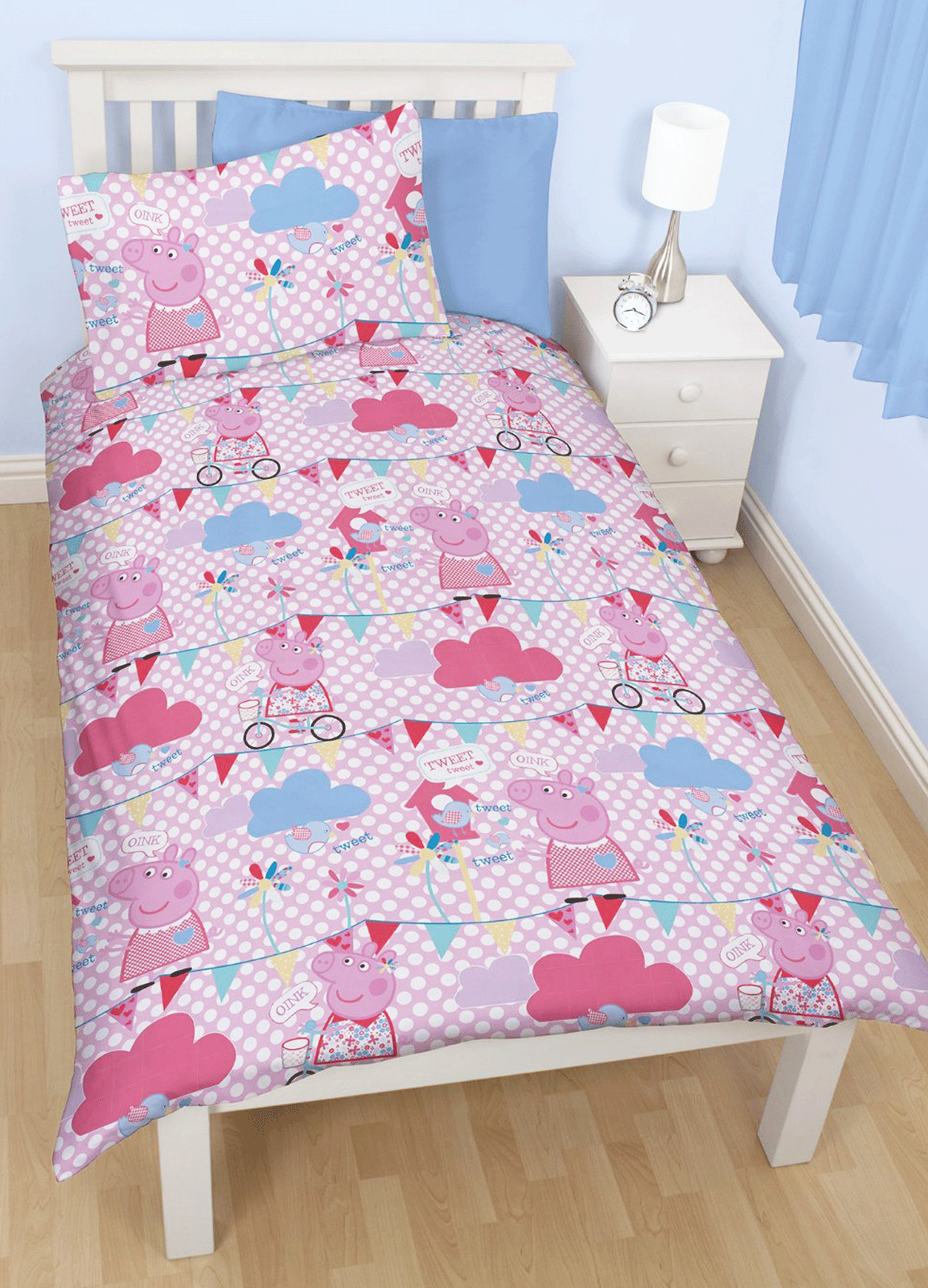 PEPPA PIG TWEET REVERSIBLE SINGLE DUVET QUILT COVER KIDS GIRLS PINK