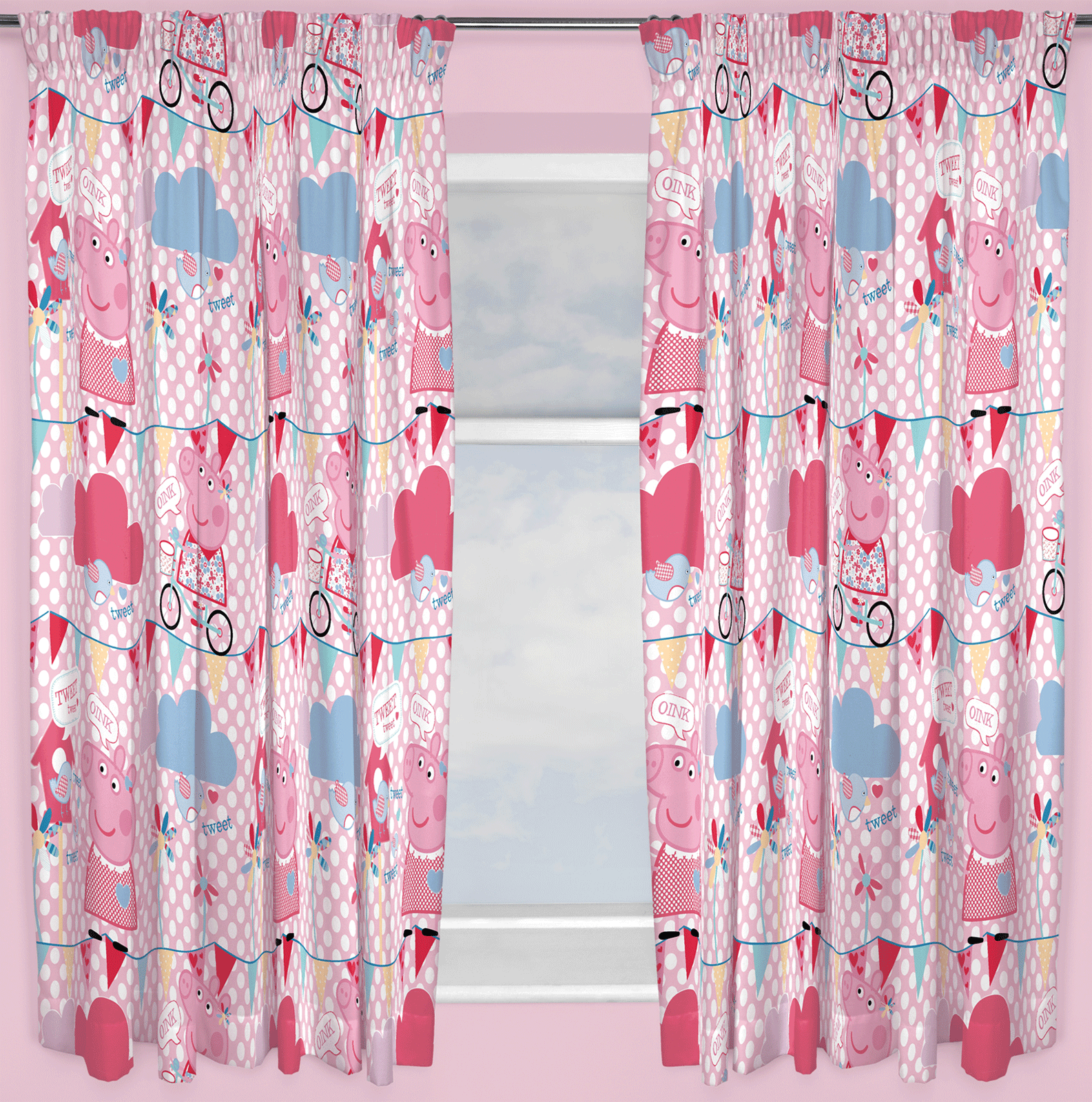 PEPPA PIG TWEET CURTAINS 66" x 72" INCH DROP READY MADE GIRLS CHARACTER