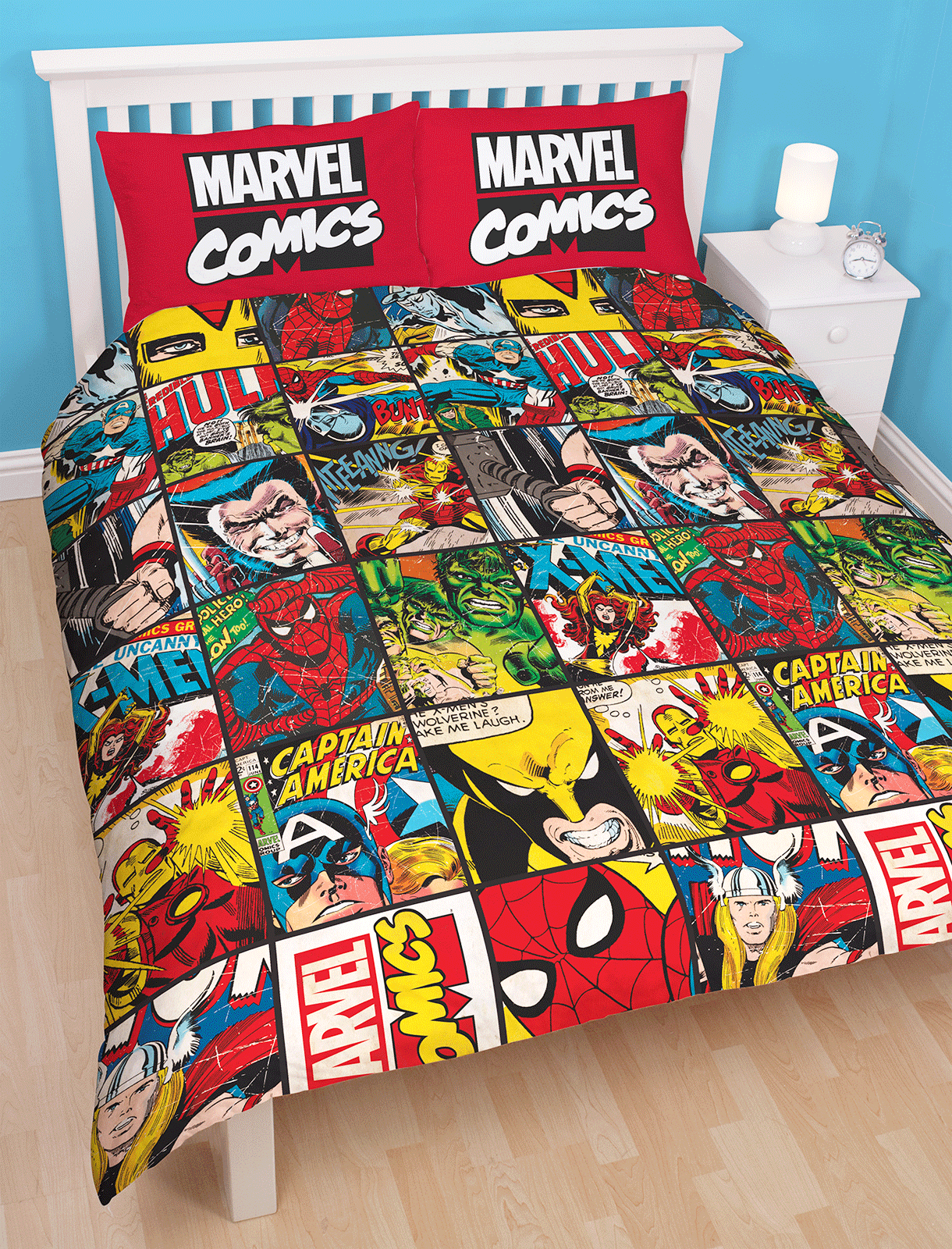 MARVEL COMICS DEFENDERS DOUBLE DUVET QUILT COVER BOYS REVERSIBLE ...