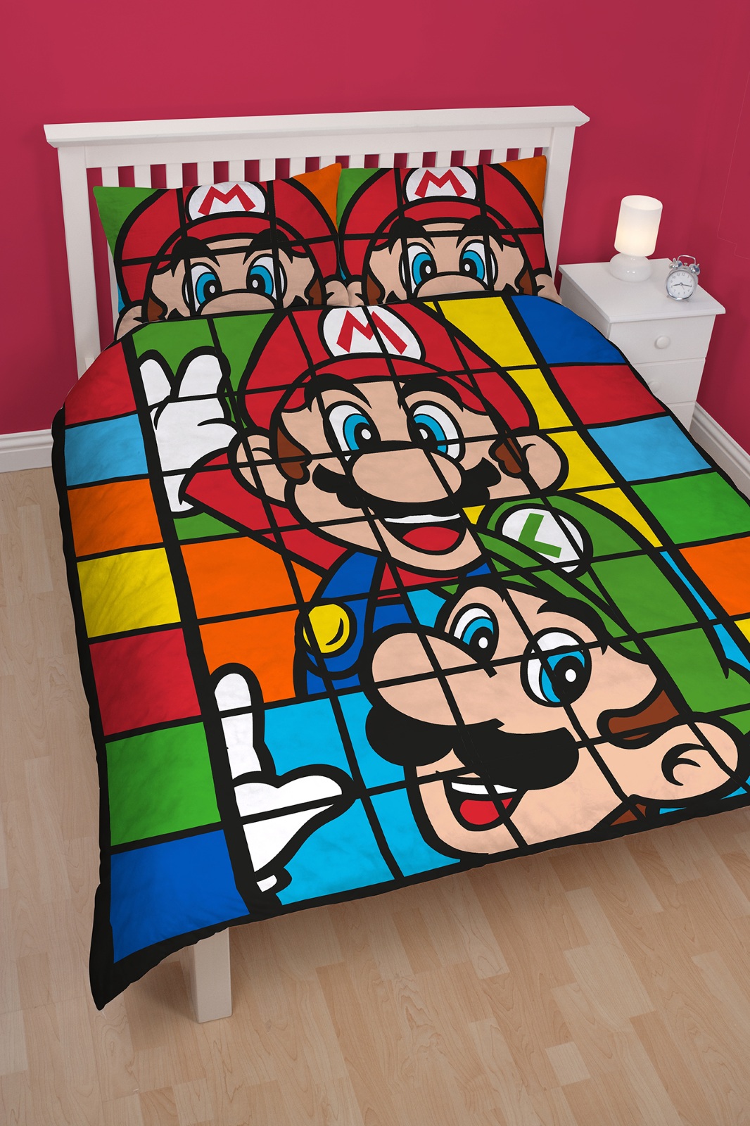 NINTENDO SUPER MARIO BROS PANEL DOUBLE DUVET QUILT COVER REVERSIBLE