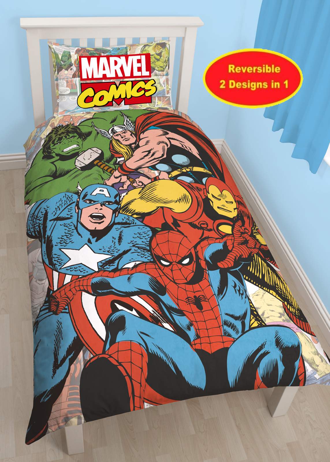 COTTON BLEND MARVEL AVENGERS COMICS SINGLE DUVET QUILT COVER SET BOYS