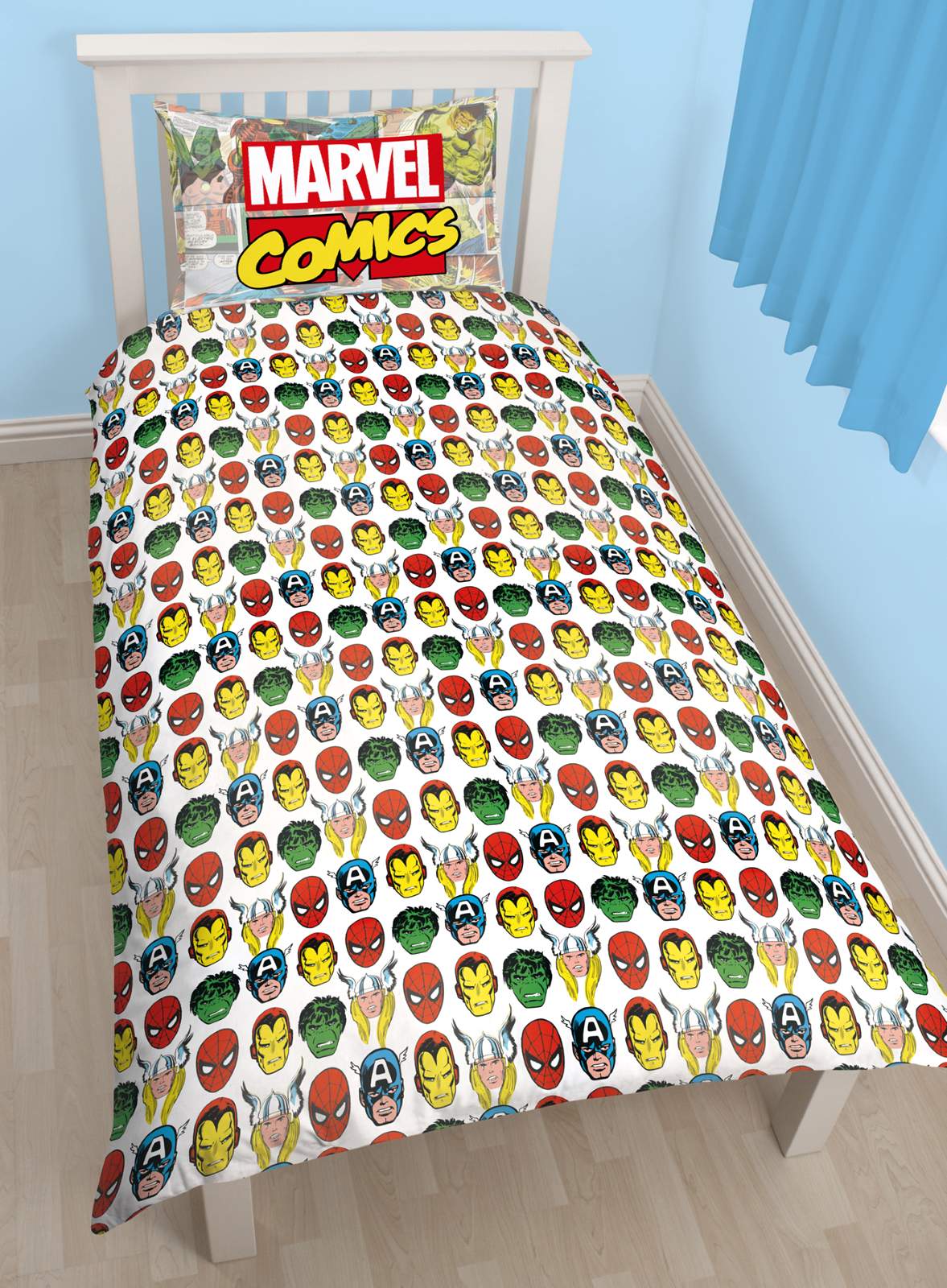 COTTON BLEND MARVEL AVENGERS COMICS SINGLE DUVET QUILT COVER SET BOYS
