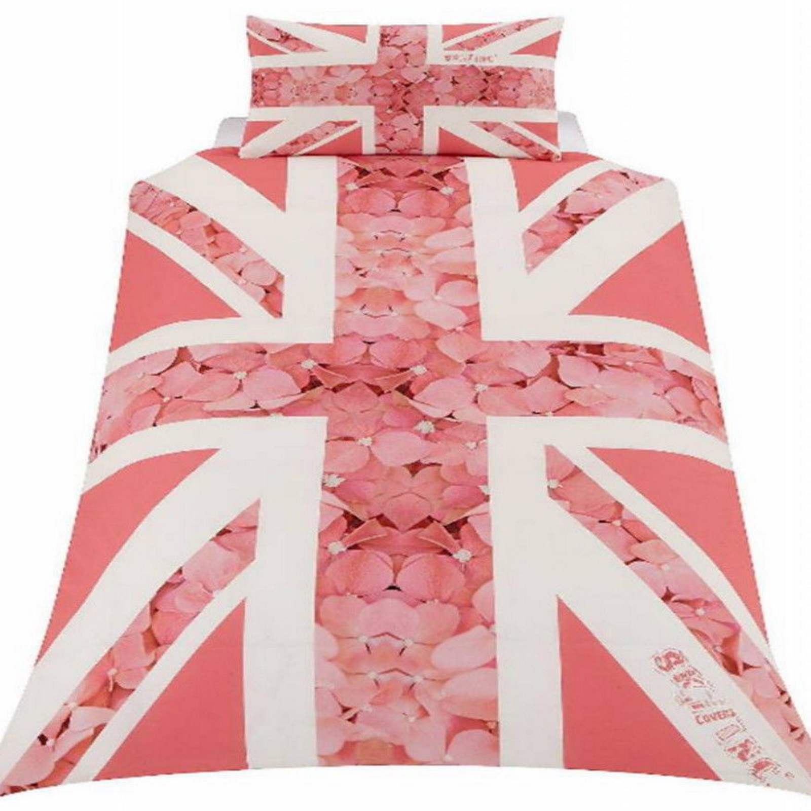 NEW PINK FLOWERS ROSES UNION JACK DUVET QUILT COVER SET GIRLS BEDROOM