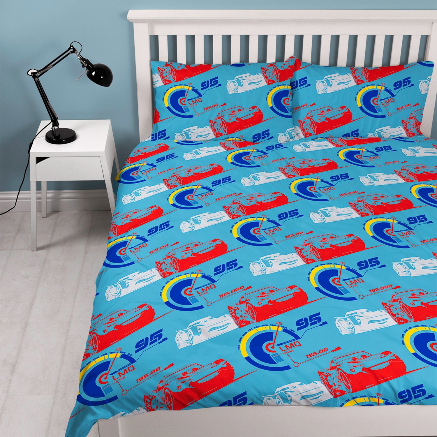 NEW DISNEY CARS MOVIE 3 DOUBLE DUVET QUILT COVER SET BOYS KIDS WHITE