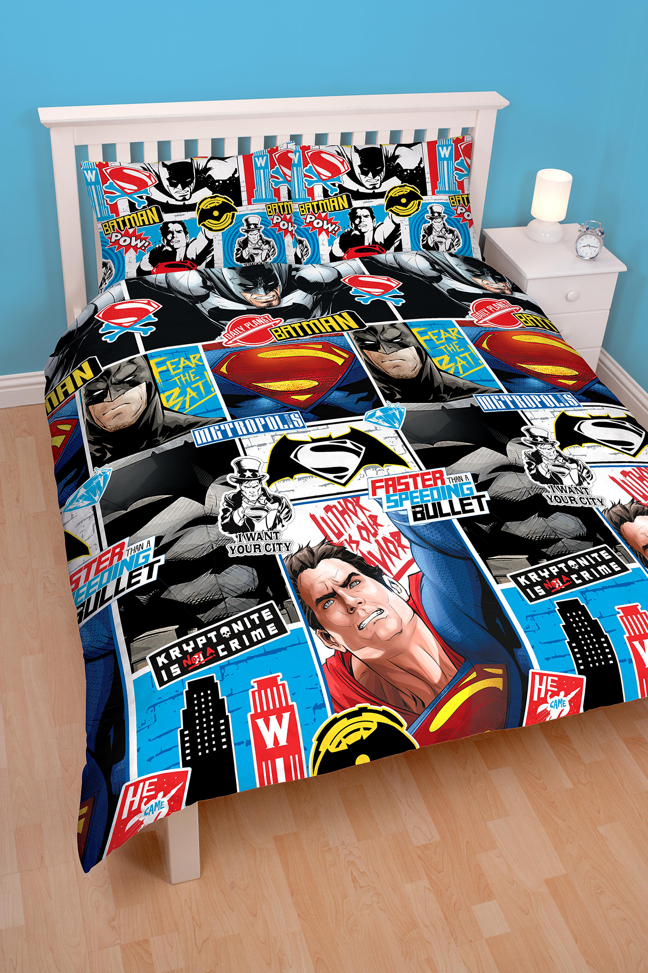 NEW BATMAN V SUPERMAN CLASH DOUBLE DUVET QUILT COVER SET BOYS KIDS BEDROOM